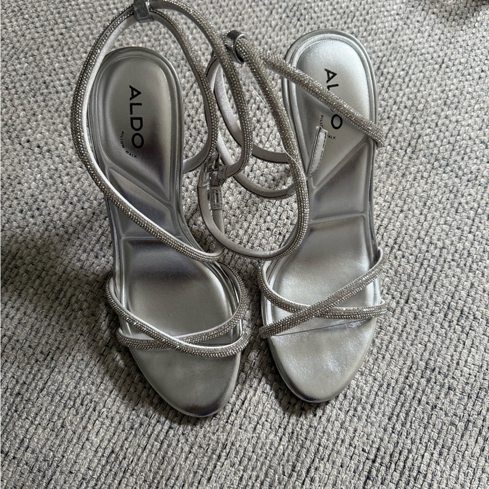 Aldo Silver Strappy Heels for Formal Occasions